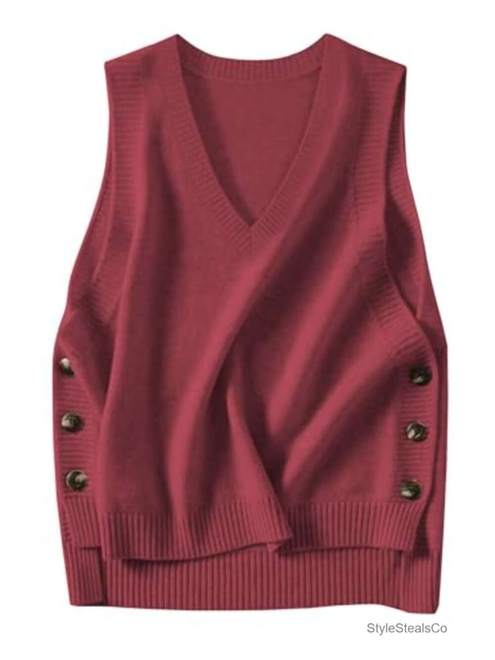 Womens Sweater Vest Sleeveless V Neck Side Button Down Knit Top